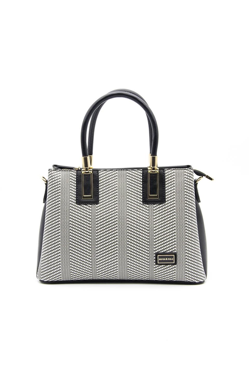Kadın El Çantası Siyah Beyaz - Siyah SP1000 Silver & Polo