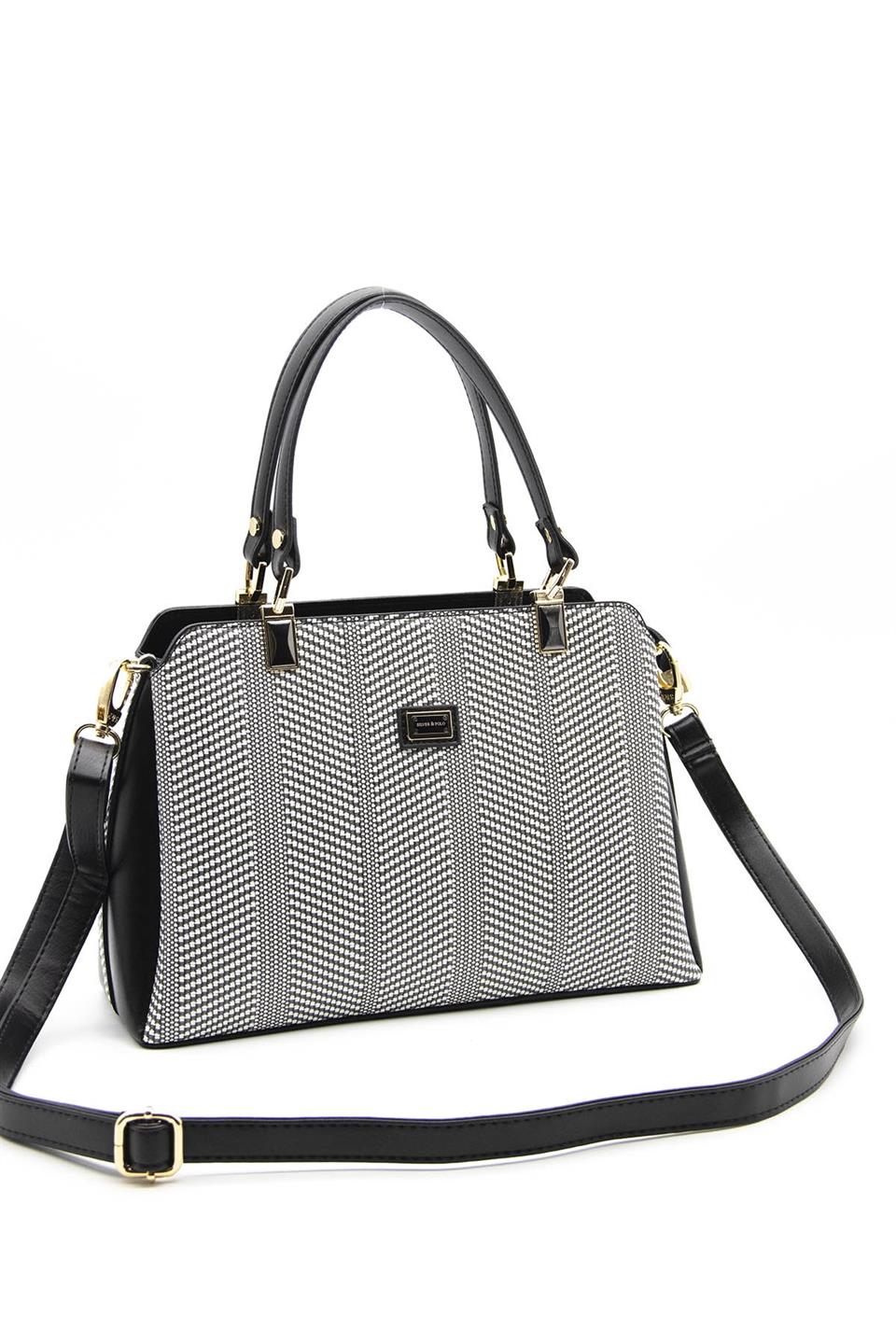Kadın El Çantası Siyah Beyaz - Siyah SP972 Silver & Polo