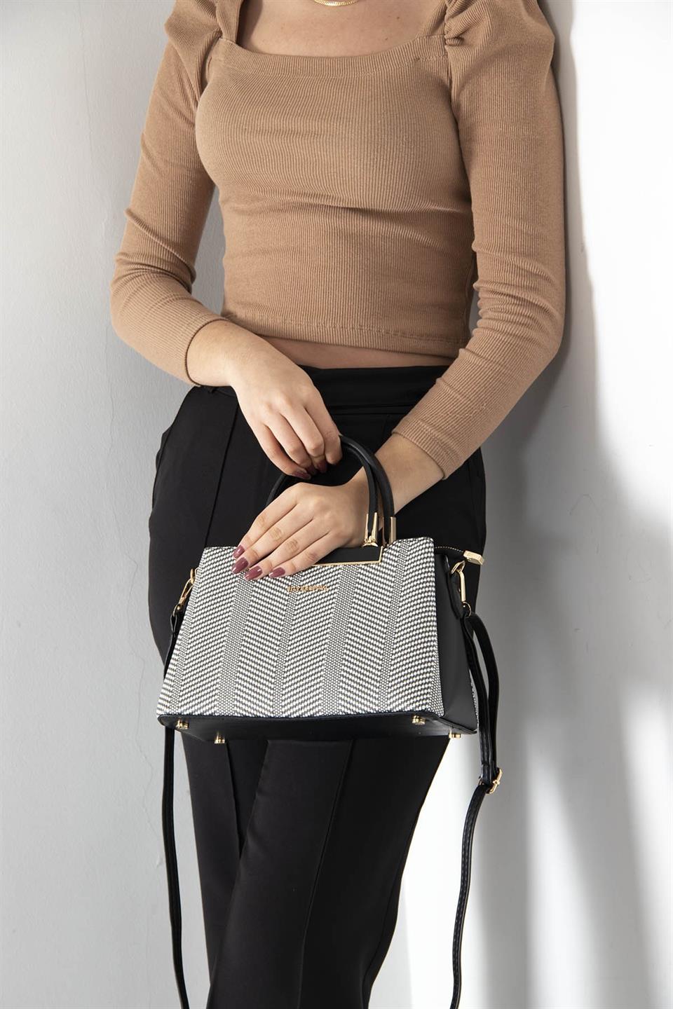 Kadın El Çantası Siyah Beyaz - Siyah SP913 Silver & Polo
