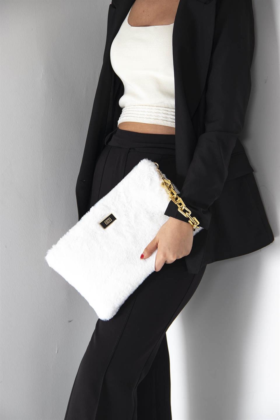 Kadın Portföy & Clutch Beyaz - Beyaz SP1034 Silver & Polo