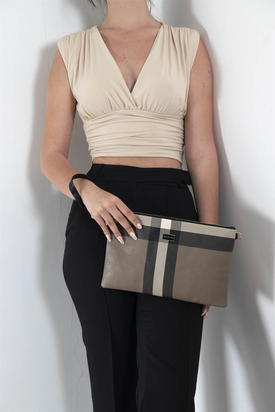 Kadın Portföy & Clutch Kahve - Siyah SP1034 Silver & Polo