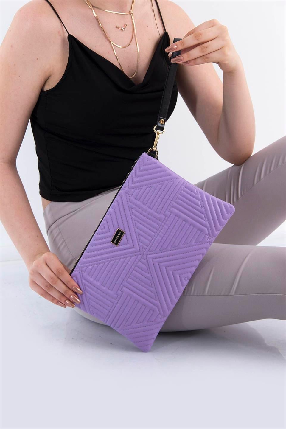 Kadın Portföy & Clutch Lila - Lila SP1034 Silver & Polo