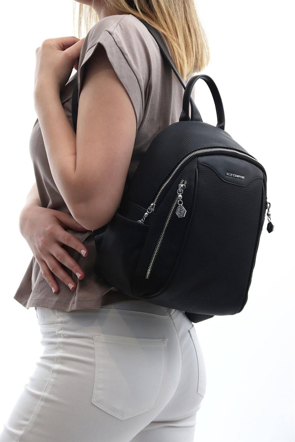 Kadın Sırt Çantası Siyah - Siyah SP906 Silver & Polo