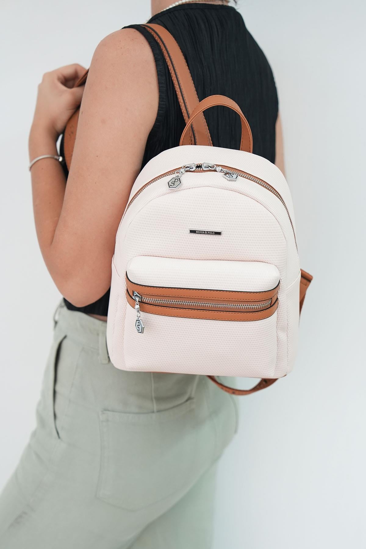 Silver & Polo Bej - A.Taba SP1146 Kadın Sırt Çantası