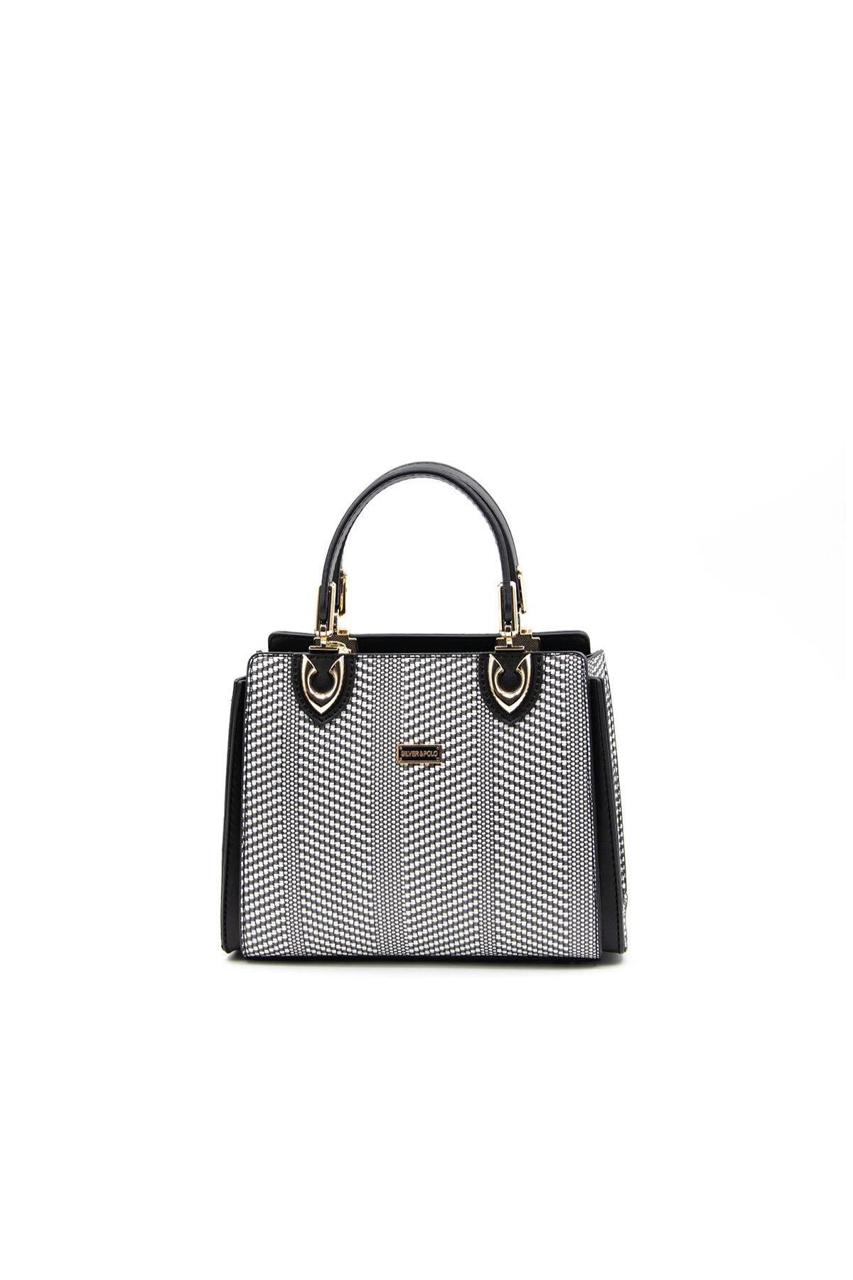 Silver & Polo Siyah Beyaz-Siyah SP1133 Kadın El Çantası