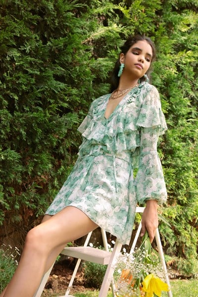 Holly V Yaka Şifon Elbise - Luxez
