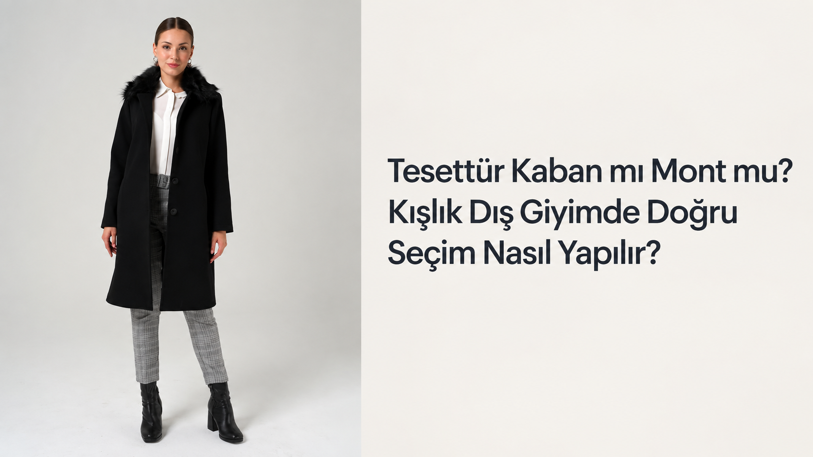 Tesettür kaban ve mont seçimi için siyah kürk yakalı kaban giyen kadın