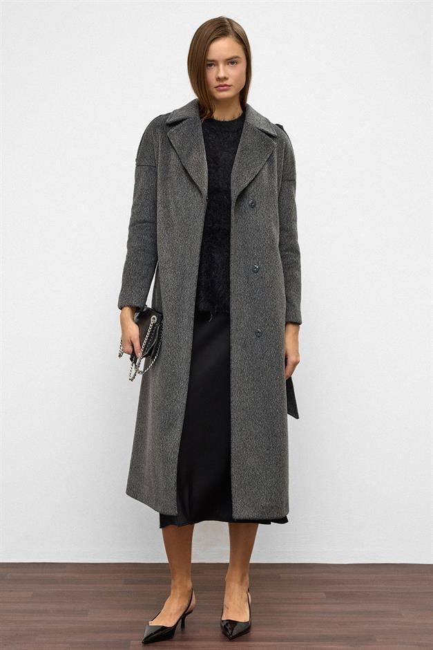 Apolet Detaylı Çıt Çıt Kapamalı Oversize Moher Kaban ANTRASİT 3147