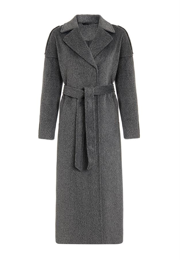 معطف موهير كبير الحجم مع تفاصيل كتف وإغلاق سريع أنثراسايت 3147