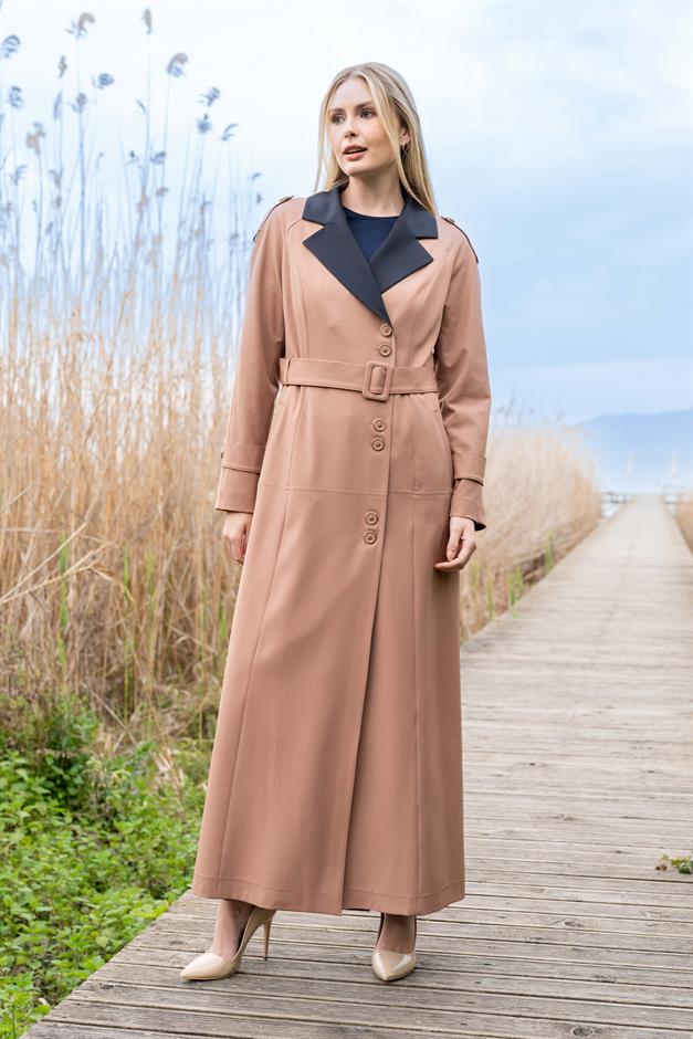 Apolet Detaylı Garnili Reglan Kol Astarlı Pardesü KAMEL 6548