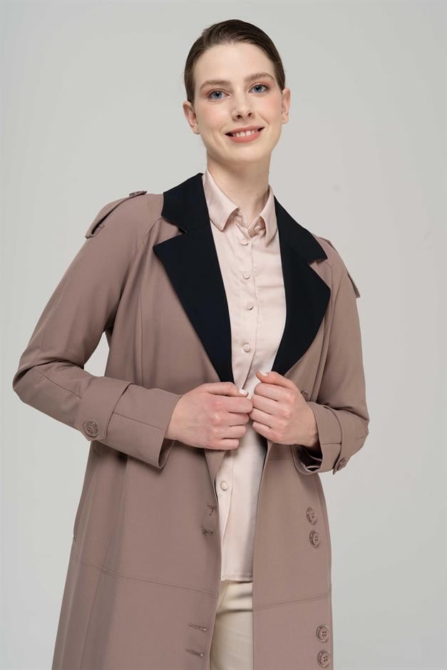 Apolet Detaylı Garnili Reglan Kol Astarlı Pardesü VİZON 6548