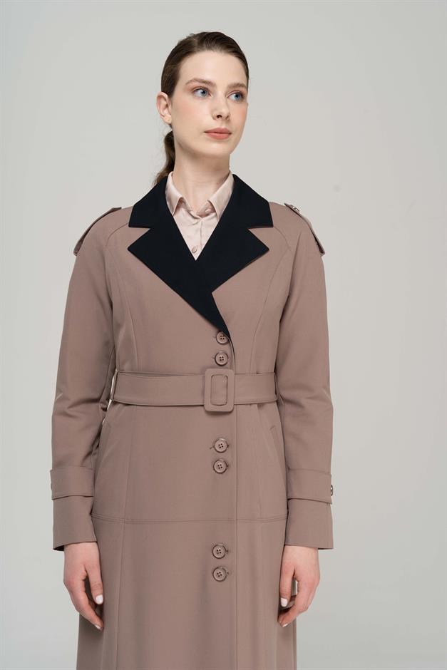 Apolet Detaylı Garnili Reglan Kol Astarlı Pardesü VİZON 6548