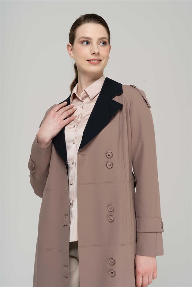 Apolet Detaylı Garnili Reglan Kol Astarlı Pardesü VİZON 6548