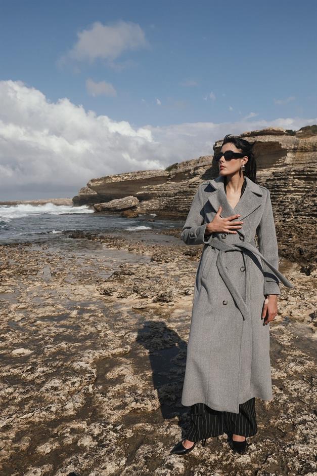 Double-Breasted Long Coat with Epaulette Detail A.GRI 3056