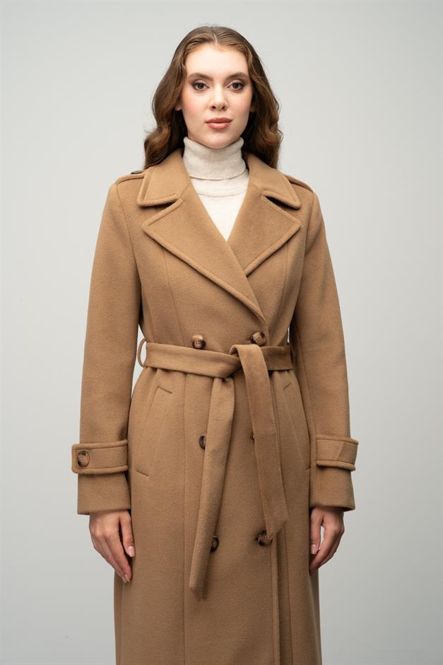 Double-Breasted Long Coat with Epaulette Detail K. KAMEL 3056