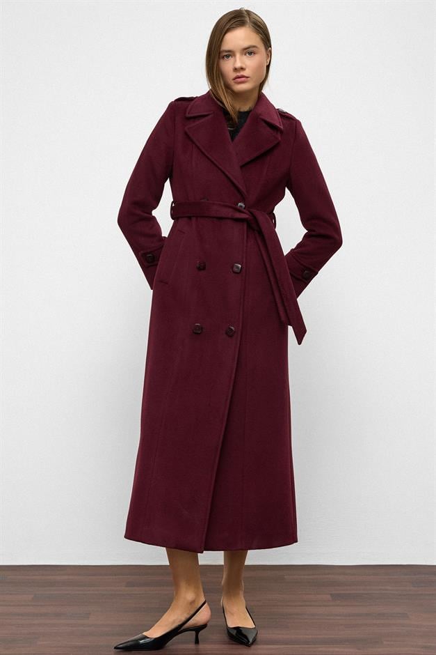 معطف طويل مزدوج الصدر مع تفاصيل الكتف دامسون 3056