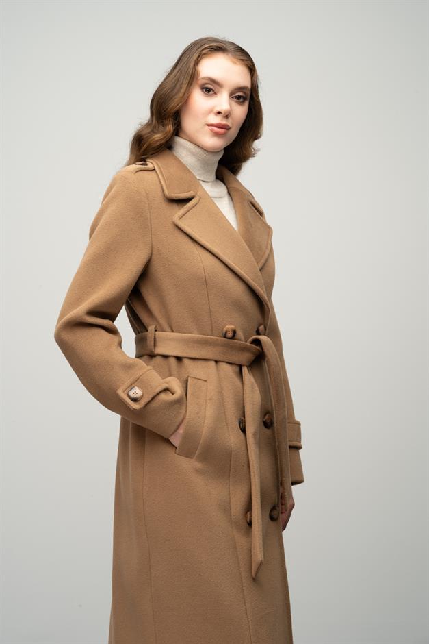 Double-Breasted Long Coat with Epaulette Detail K. KAMEL 3056