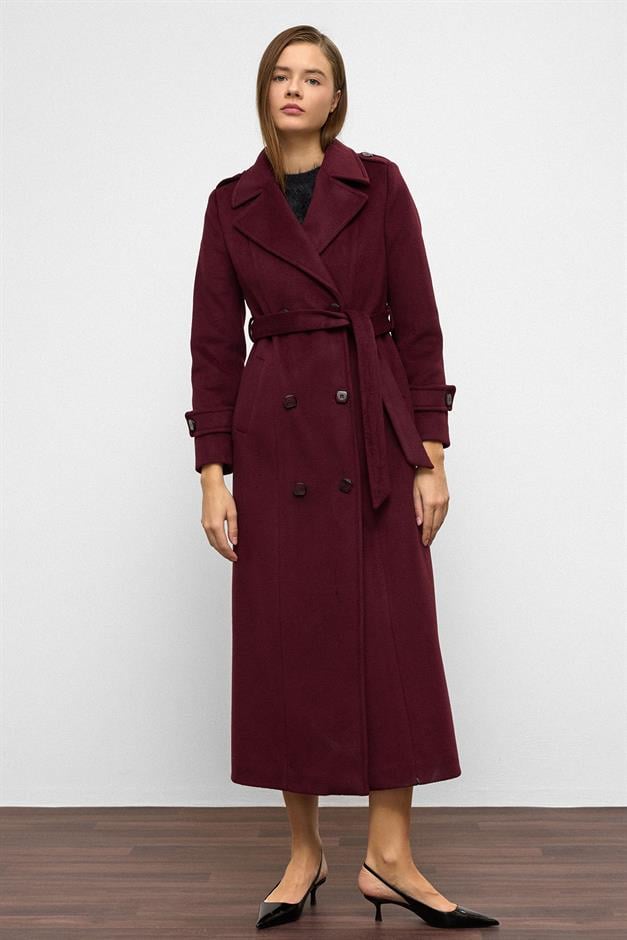 معطف طويل مزدوج الصدر مع تفاصيل الكتف دامسون 3056