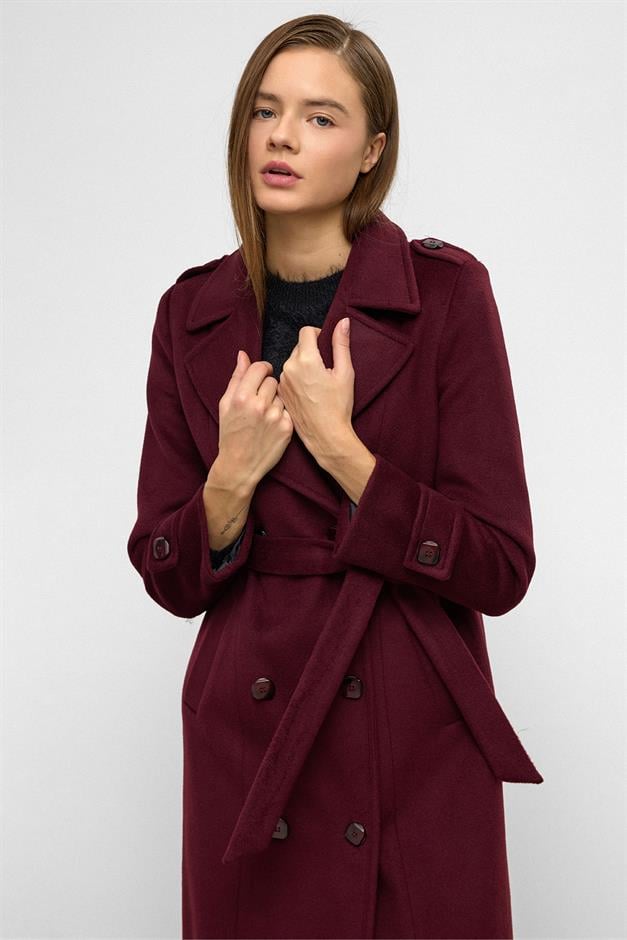 معطف طويل مزدوج الصدر مع تفاصيل الكتف دامسون 3056