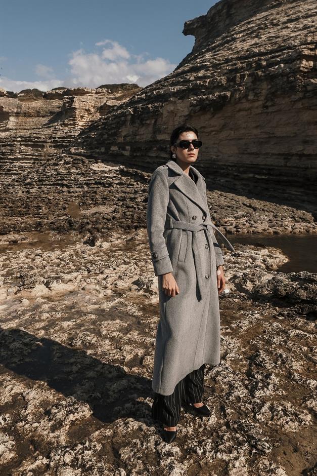 Double-Breasted Long Coat with Epaulette Detail A.GRI 3056