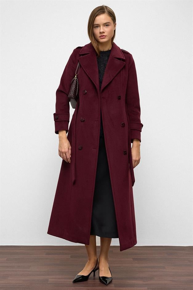 معطف طويل مزدوج الصدر مع تفاصيل الكتف دامسون 3056