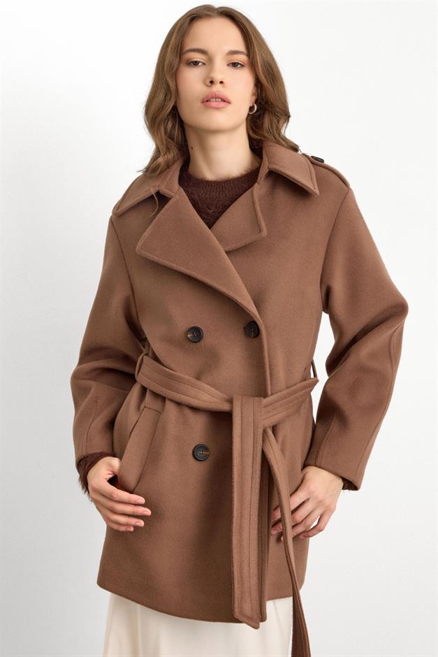 Apolet Detaylı Oversize Kısa Kaban A.KAHVE 3149