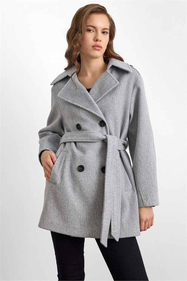Apolet Detaylı Oversize Kısa Kaban AÇIK GRİ 3149