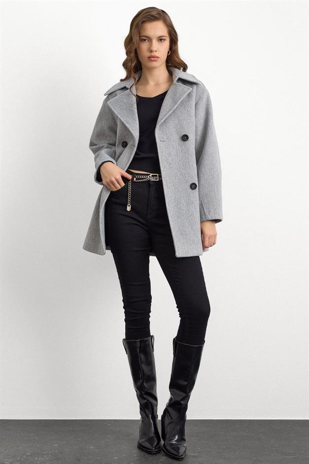 Apolet Detaylı Oversize Kısa Kaban AÇIK GRİ 3149