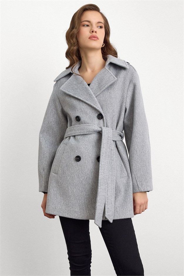 Apolet Detaylı Oversize Kısa Kaban AÇIK GRİ 3149