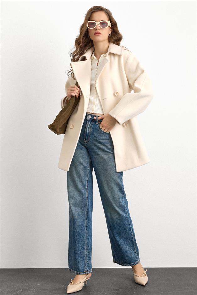 Apolet Detaylı Oversize Kısa Kaban EKRU 3149