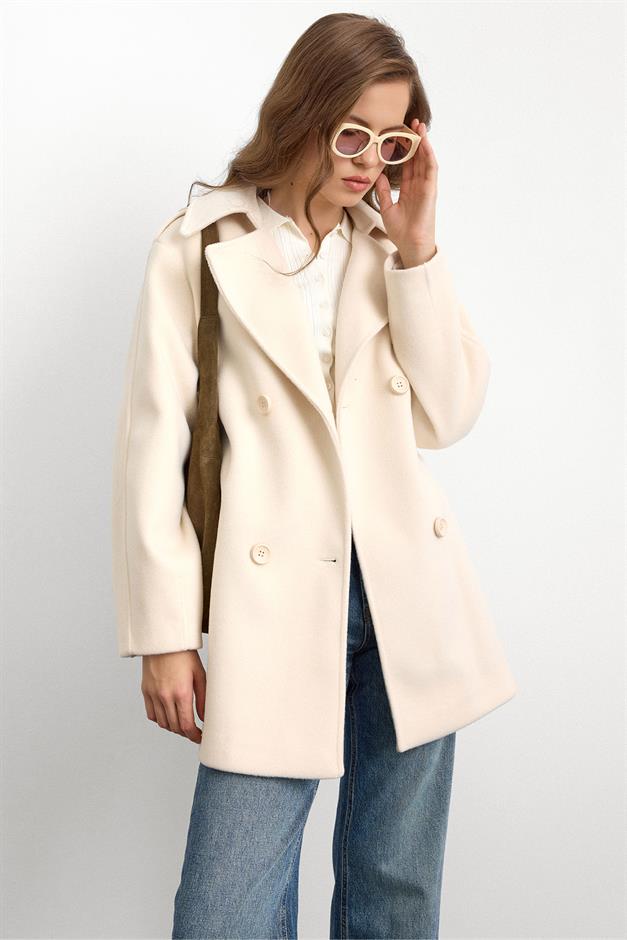 Apolet Detaylı Oversize Kısa Kaban EKRU 3149