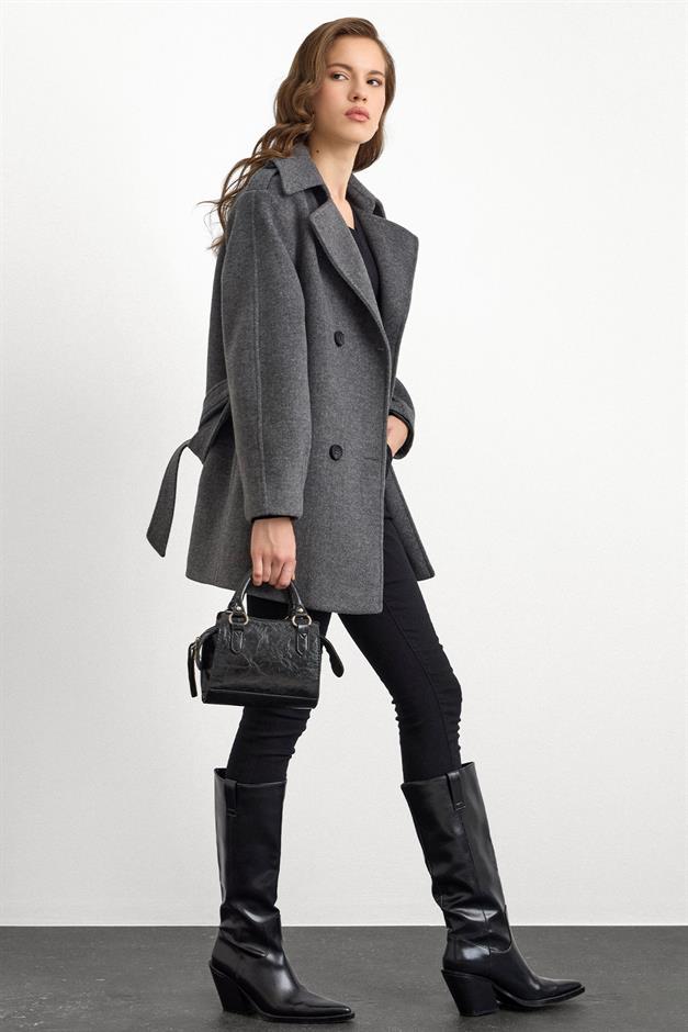 Apolet Detaylı Oversize Kısa Kaban KOYU GRİ 3149