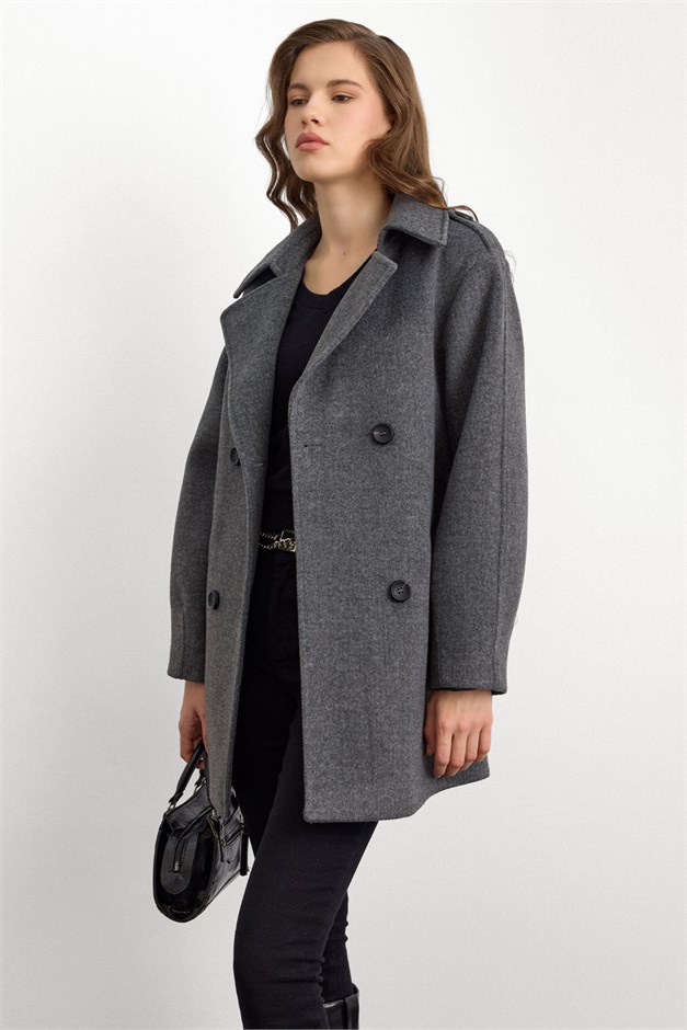 Apolet Detaylı Oversize Kısa Kaban KOYU GRİ 3149
