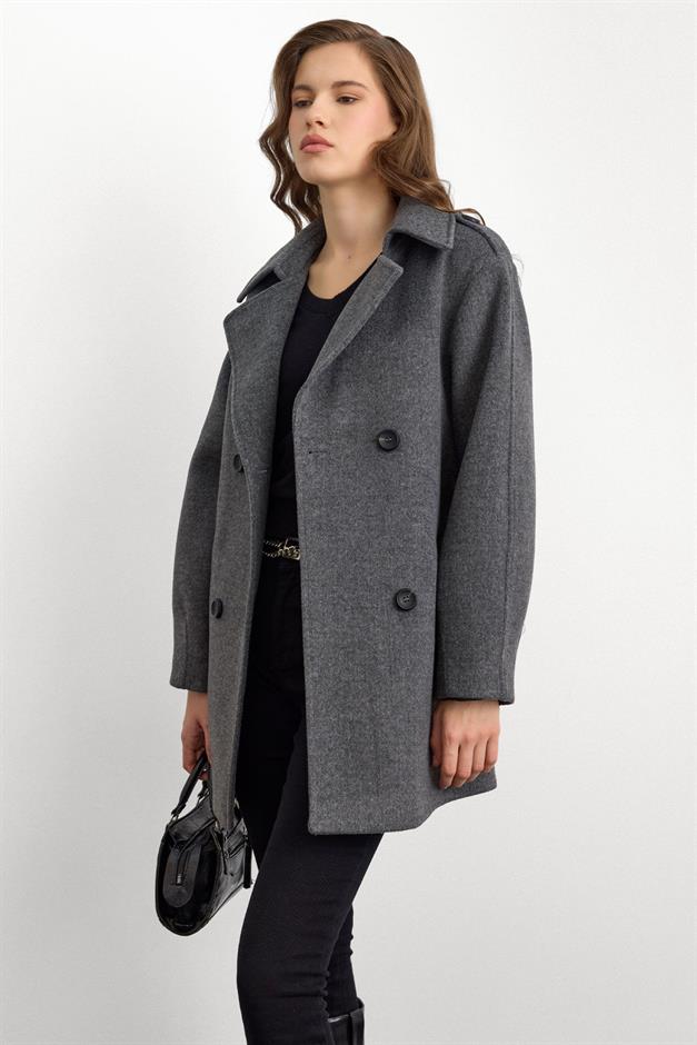 Apolet Detaylı Oversize Kısa Kaban KOYU GRİ 3149