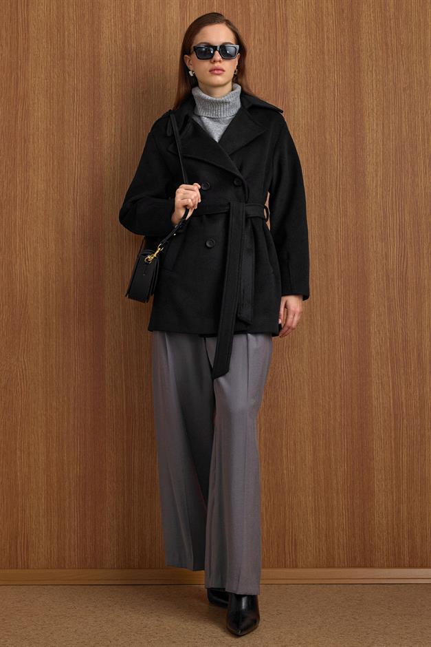 Apolet Detaylı Oversize Kısa Kaban SİYAH 3149