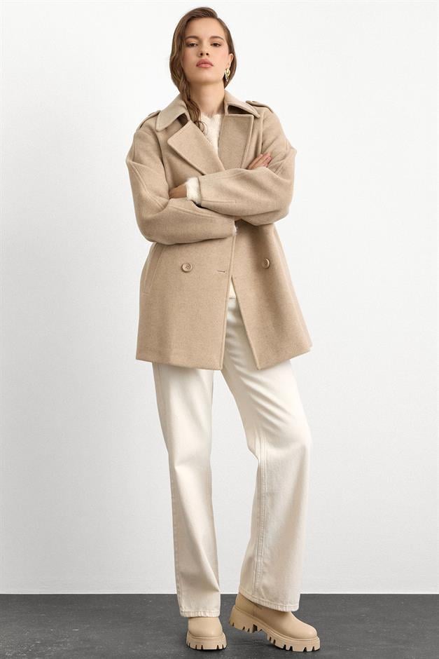 Apolet Detaylı Oversize Kısa Kaban TAŞ 3149