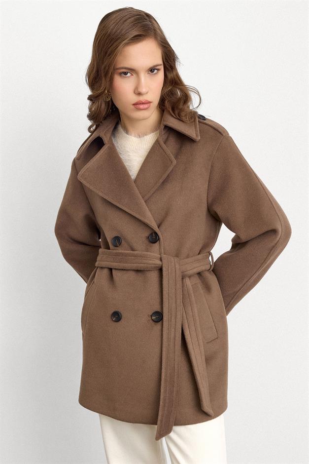 Apolet Detaylı Oversize Kısa Kaban VİZON 3149