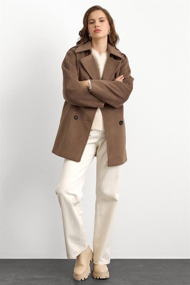 Apolet Detaylı Oversize Kısa Kaban VİZON 3149