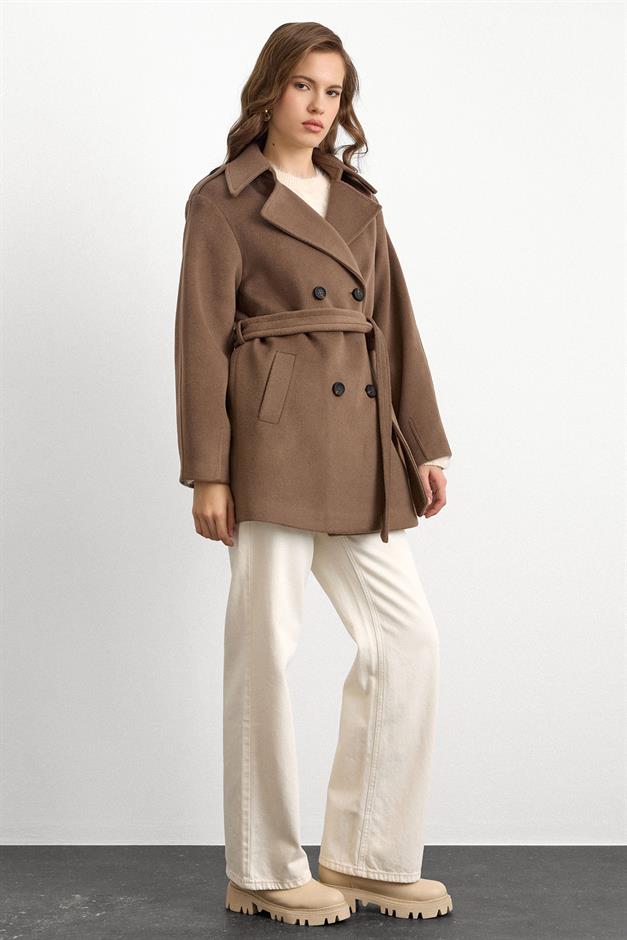 Apolet Detaylı Oversize Kısa Kaban VİZON 3149