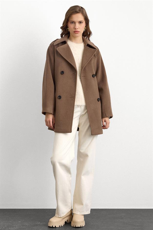 Apolet Detaylı Oversize Kısa Kaban VİZON 3149