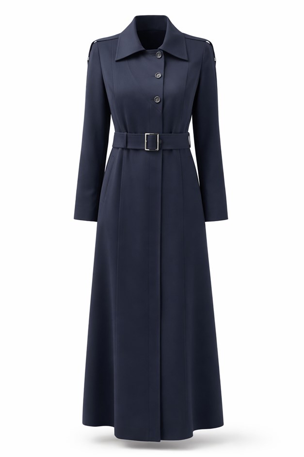 Apolet ve Kemer Detaylı Astarlı Pardesü LACİVERT 6851