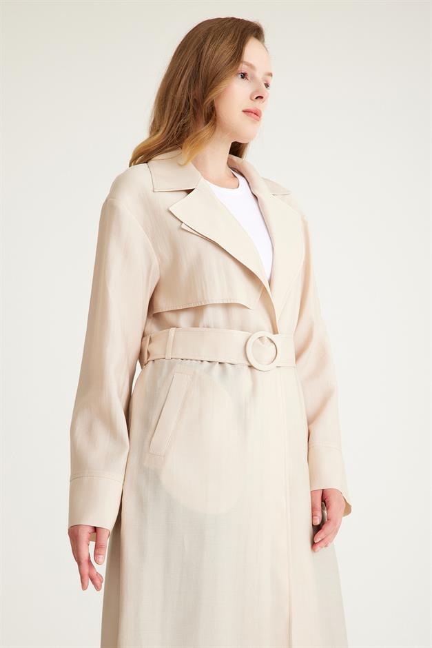 Epaulette and Cape Detailed Unlined Long Trench Coat STONE 6604