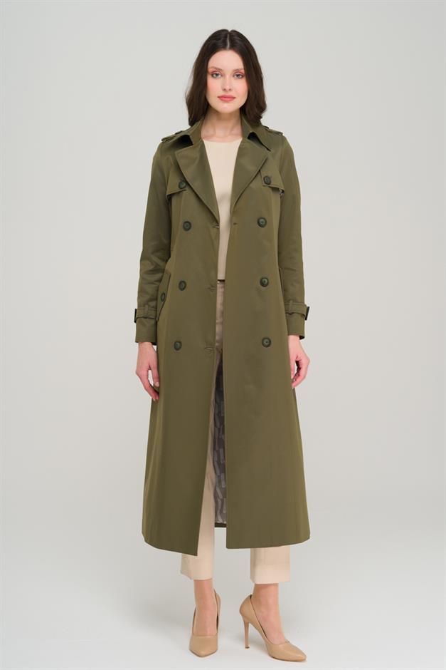 Double-breasted Water-Repellent Trench Coat with Epaulette and Cape Details A.HAKİ 6695