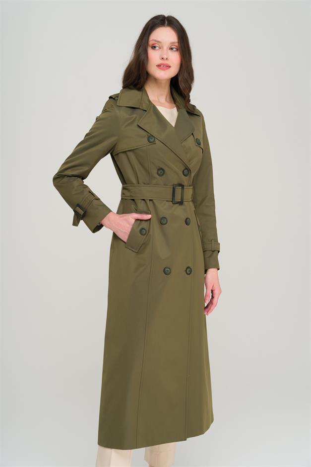 Double-breasted Water-Repellent Trench Coat with Epaulette and Cape Details A.HAKİ 6695