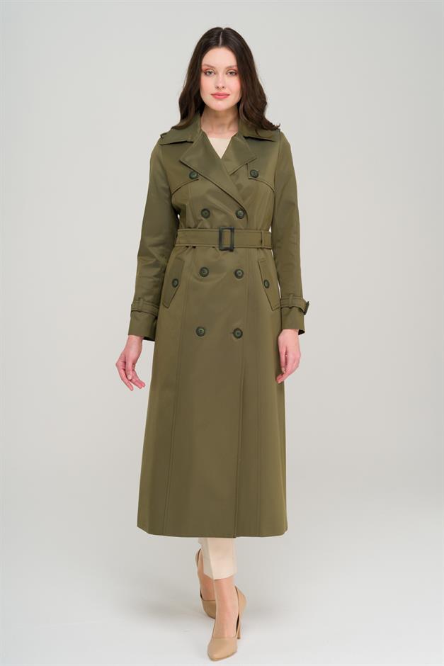 Double-breasted Water-Repellent Trench Coat with Epaulette and Cape Details A.HAKİ 6695