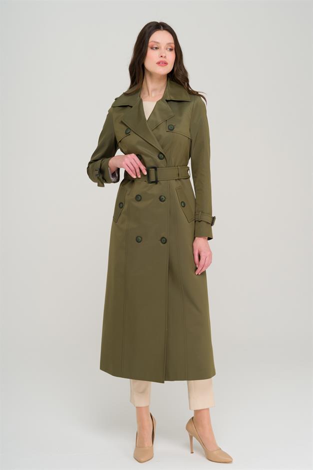 Double-breasted Water-Repellent Trench Coat with Epaulette and Cape Details A.HAKİ 6695