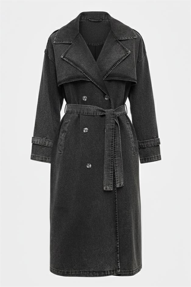Oversized Denim Trench Coat with Epaulette and Cape Detail HARD COAL 6789