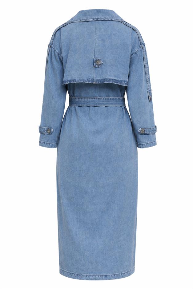 Apolet ve Pelerin Detaylı Oversize Denim Trençkot MAVİ 6789