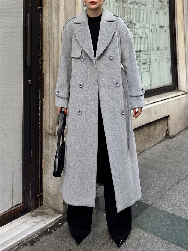 Raglan Sleeve Double Breasted Coat with Epaulette and Cape Detail A.GRI 3045