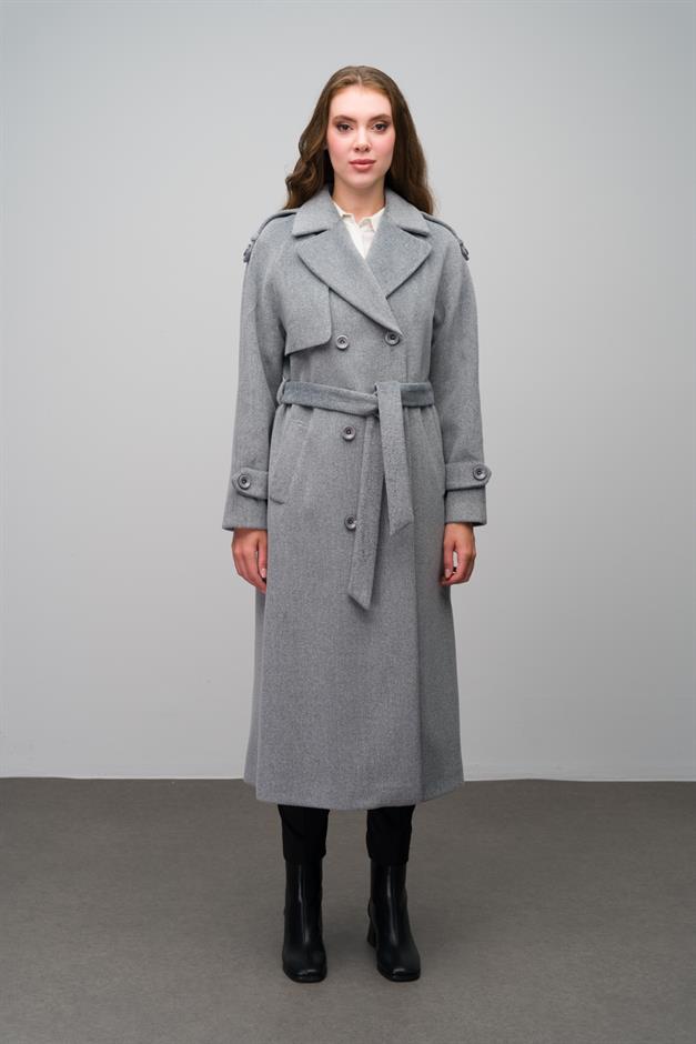 Raglan Sleeve Double Breasted Coat with Epaulette and Cape Detail A.GRI 3045